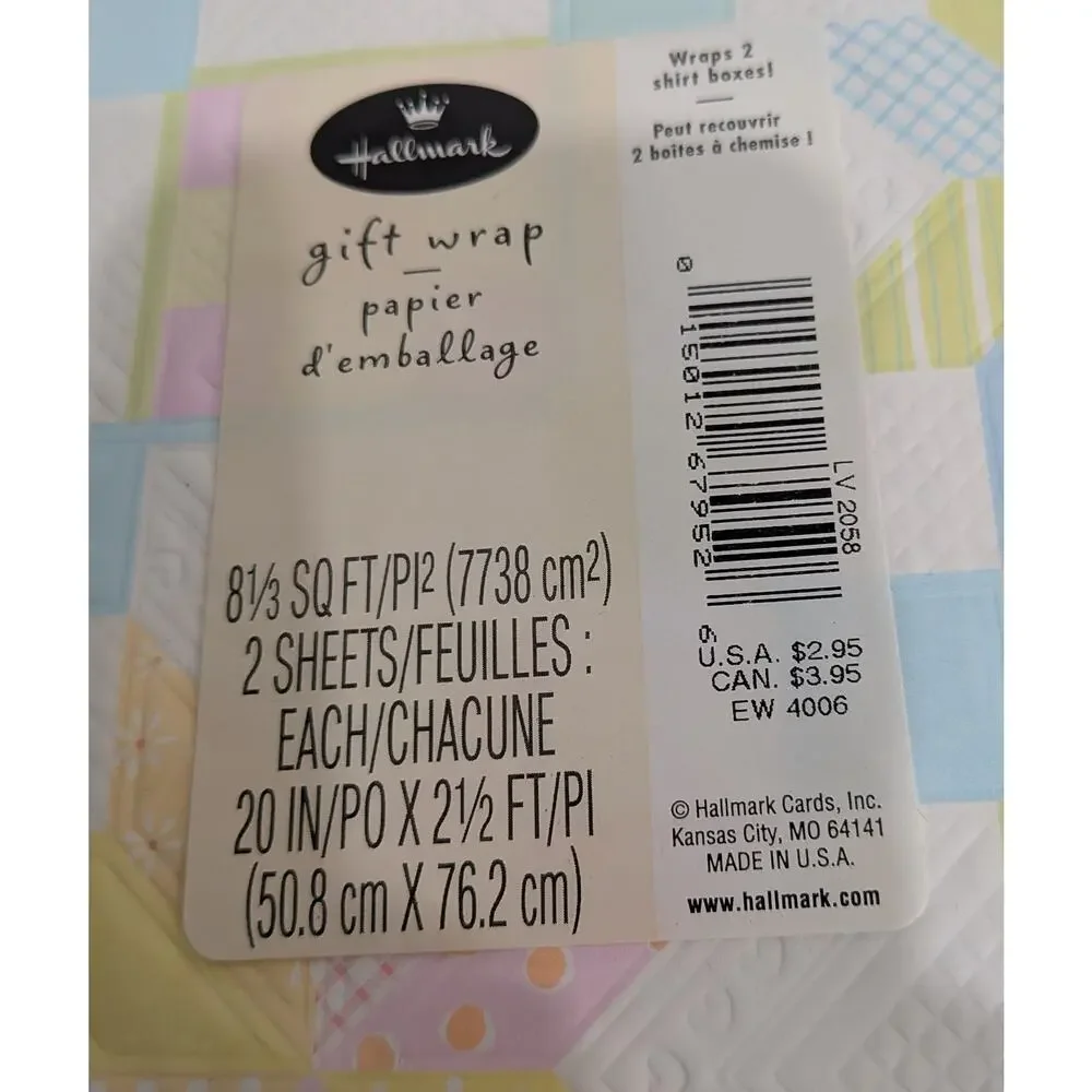 Vintage Hallmark White & Pink Quilt Pattern All Occasion Gift Wrap Cottagecore 5